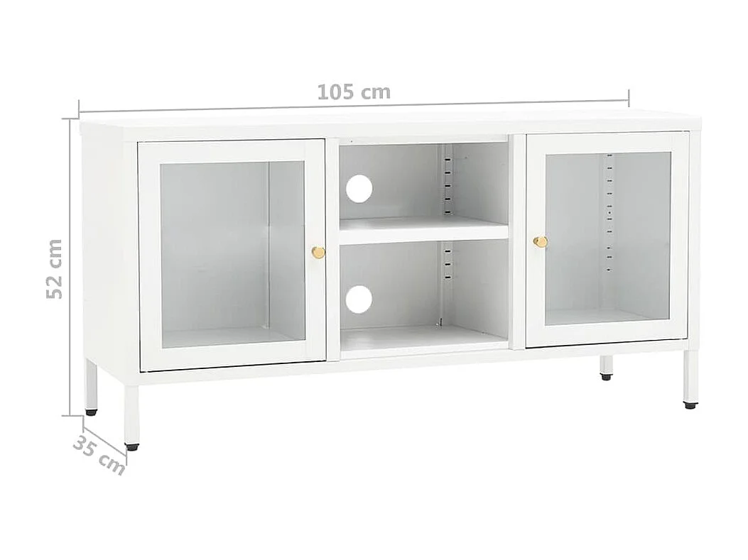 Meuble TV Blanc 105x35x52 Acier et verre