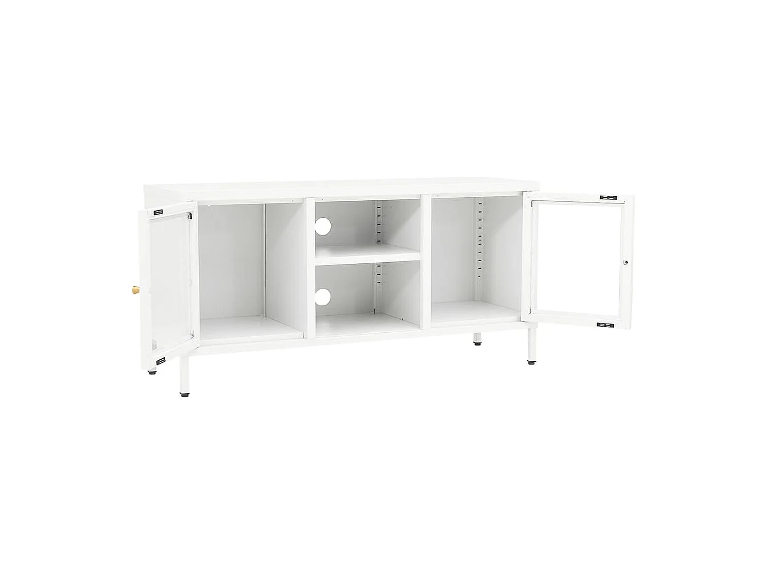 Meuble TV Blanc 105x35x52 Acier et verre