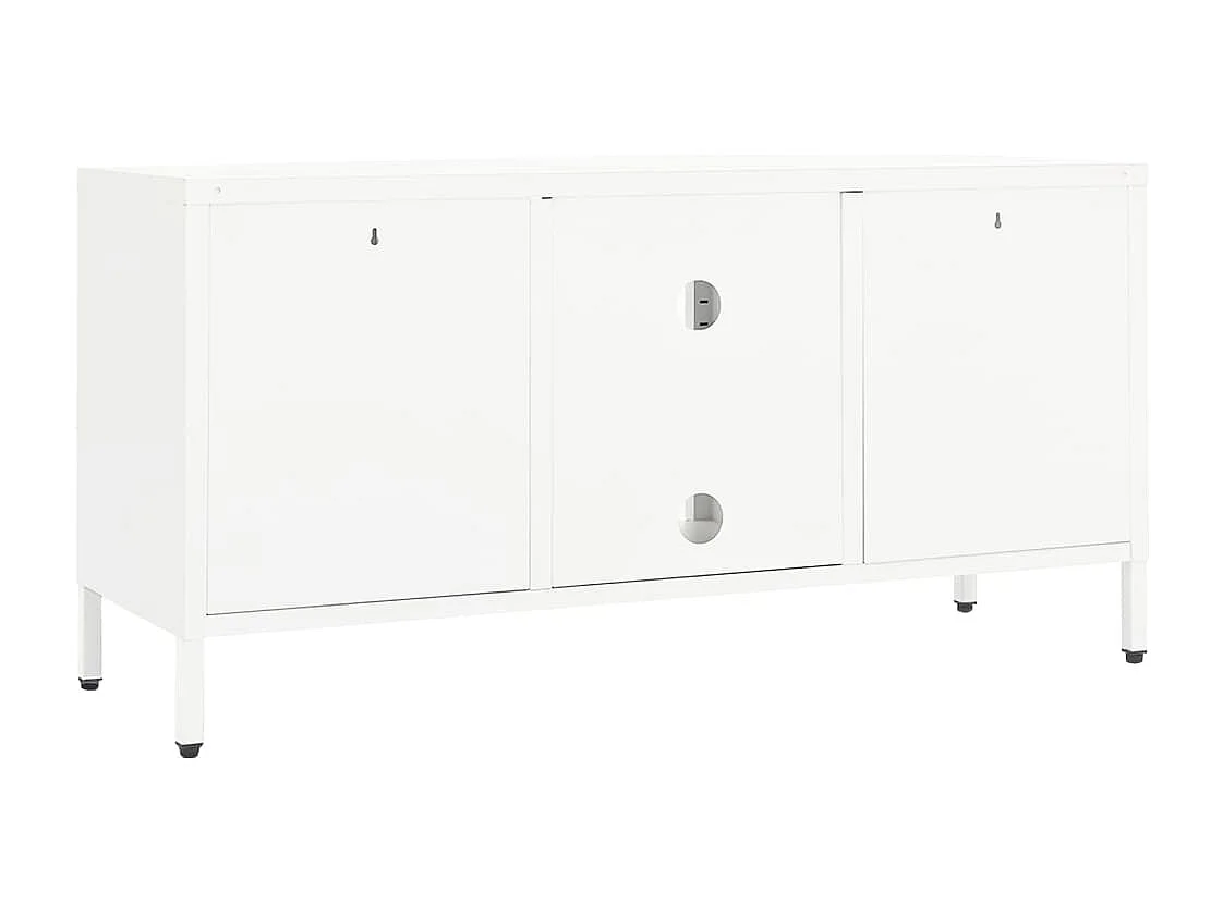 Meuble TV Blanc 105x35x52 Acier et verre