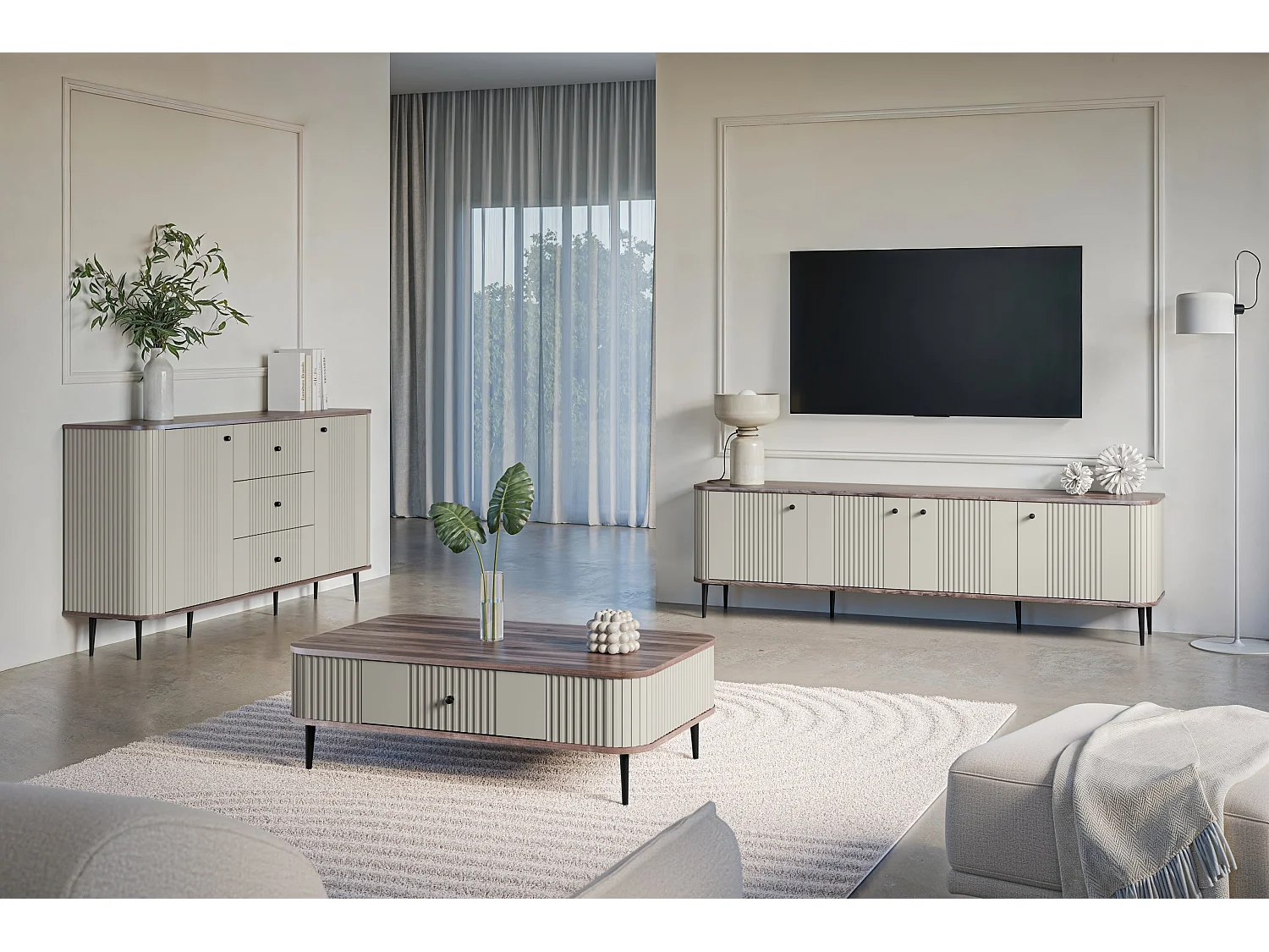 4-türiger TV-Schrank mit Metallfuß 187x51 cm