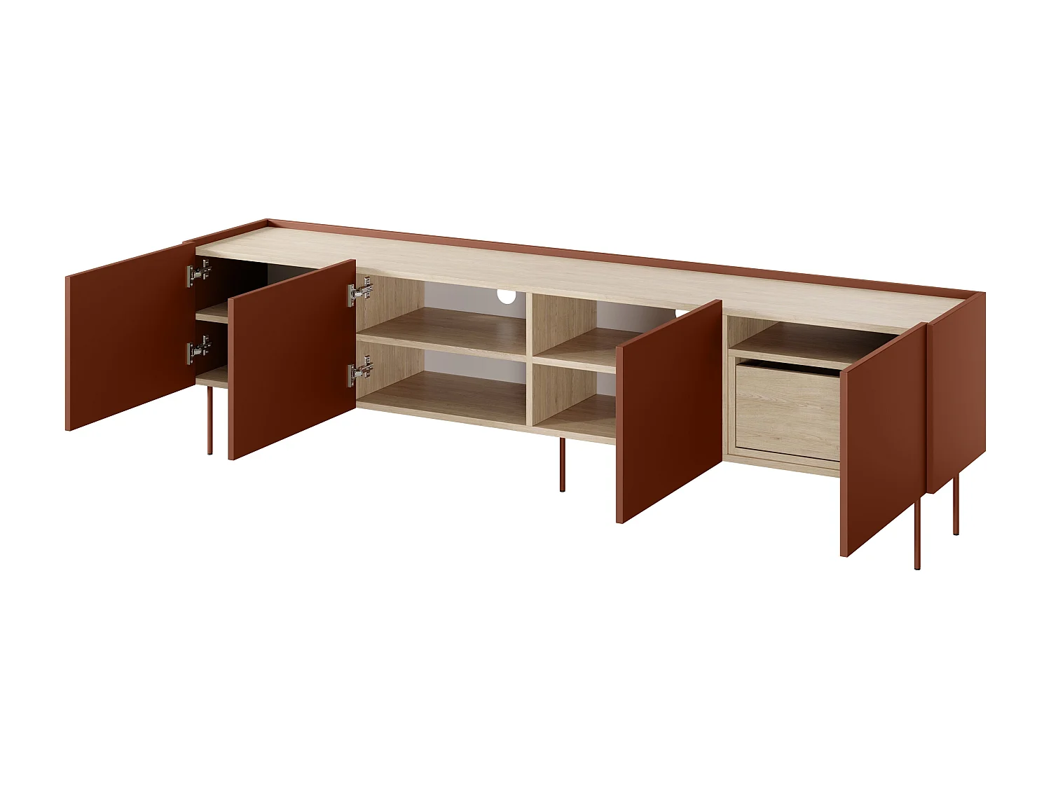 Móvel TV 4 portas 1 gaveta com pé metálico 220x60 cm