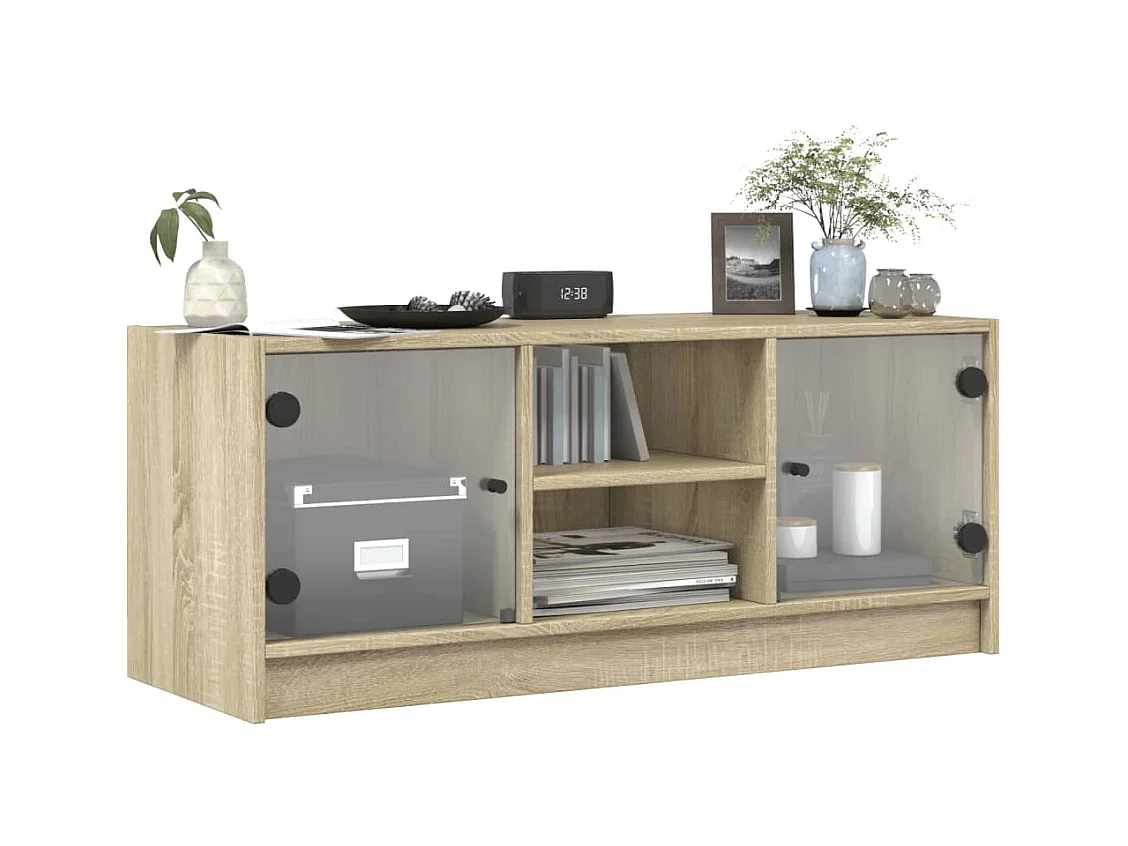 Meuble TV avec portes en verre chêne sonoma 102x37x42