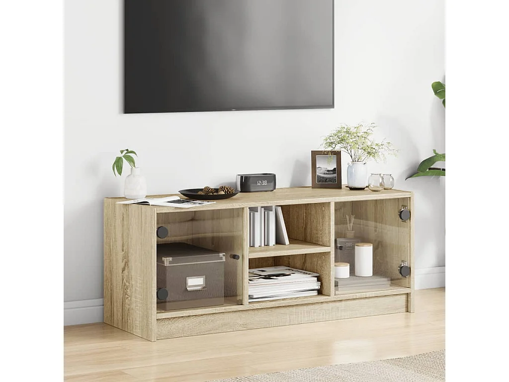 Meuble TV avec portes en verre chêne sonoma 102x37x42