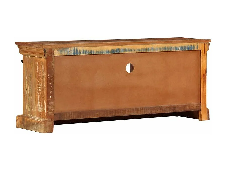 Meuble TV 2 portes 1 tiroir bois massif recyclé et métal noir Bousty