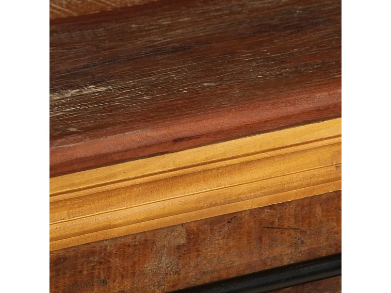 Meuble TV 2 portes 1 tiroir bois massif recyclé et métal noir Bousty