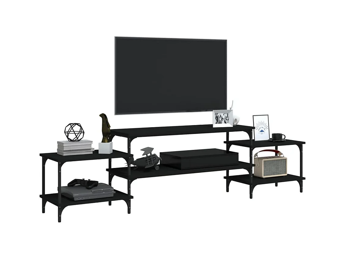 Meuble TV noir 197x35x52 bois d'ingénierie