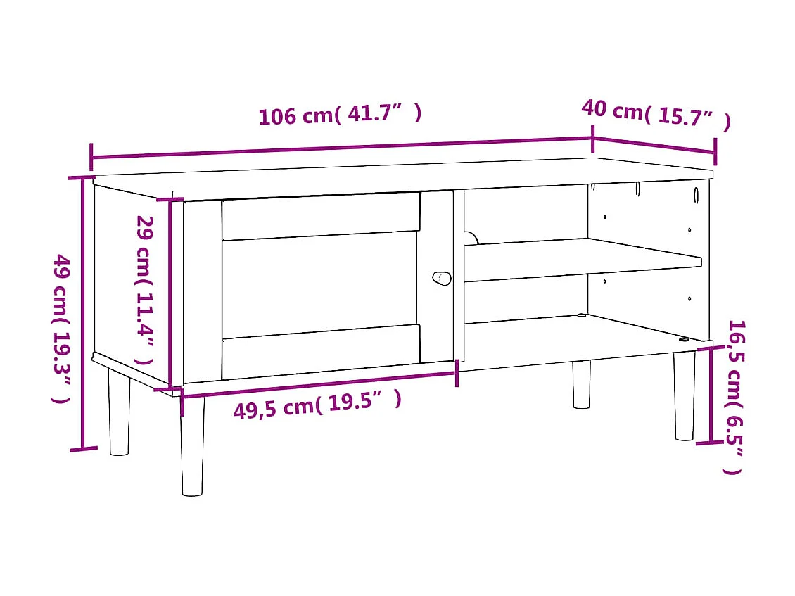 Meuble TV SENJA aspect rotin marron 106x40x49 bois massif pin