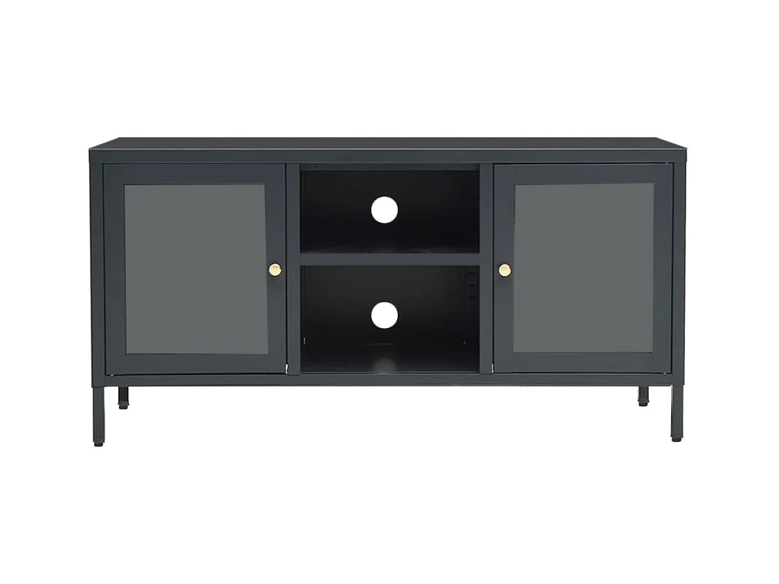 Meuble TV Anthracite 105x35x52 Acier et verre