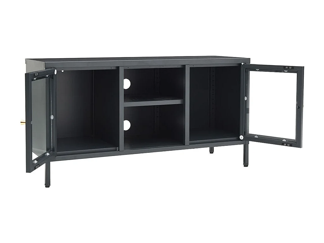 Meuble TV Anthracite 105x35x52 Acier et verre