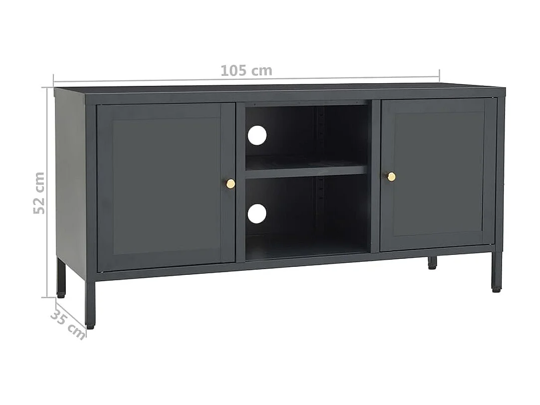 Meuble TV Anthracite 105x35x52 Acier et verre