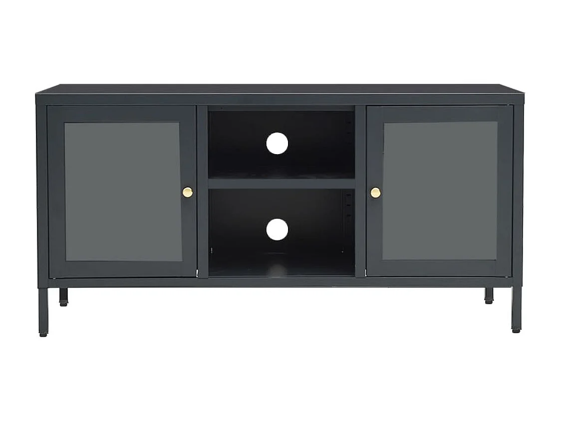 Meuble TV Anthracite 105x35x52 Acier et verre