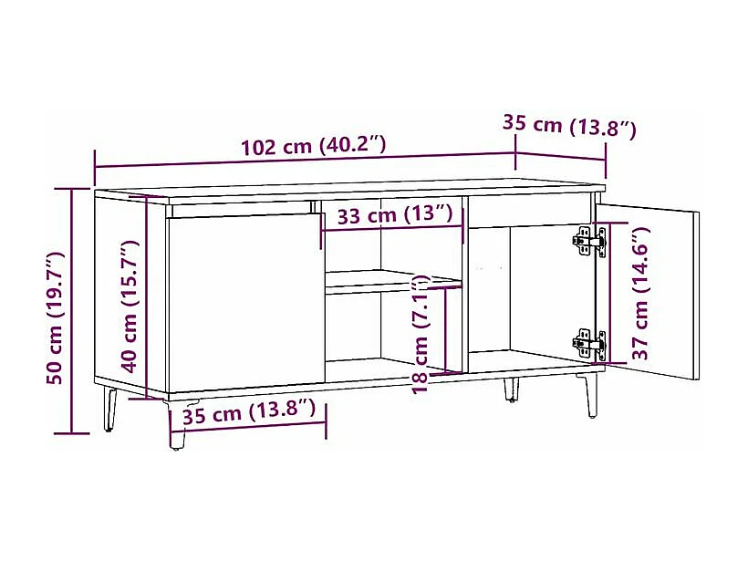 Meuble TV vieux bois 102x35x50 bois d'ingénierie
