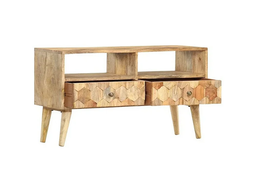 Meuble TV 2 tiroirs manguier massif clair Ayvie