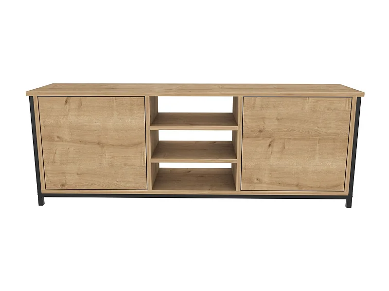 Mueble de TV industrial, roble y negro, 140 x 35,3 x 50,8 cm | Tablero de partículas 100 % melaminado, 18 mm de grosor | Elegante y resistente para salones modernos