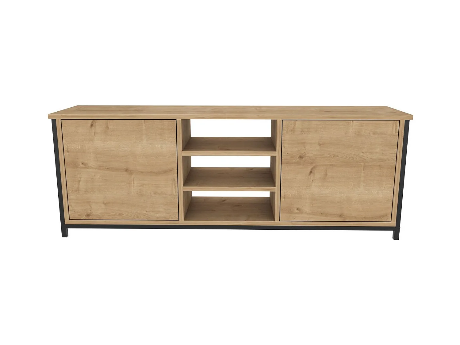 Mueble de TV industrial, roble y negro, 140 x 35,3 x 50,8 cm | Tablero de partículas 100 % melaminado, 18 mm de grosor | Elegante y resistente para salones modernos