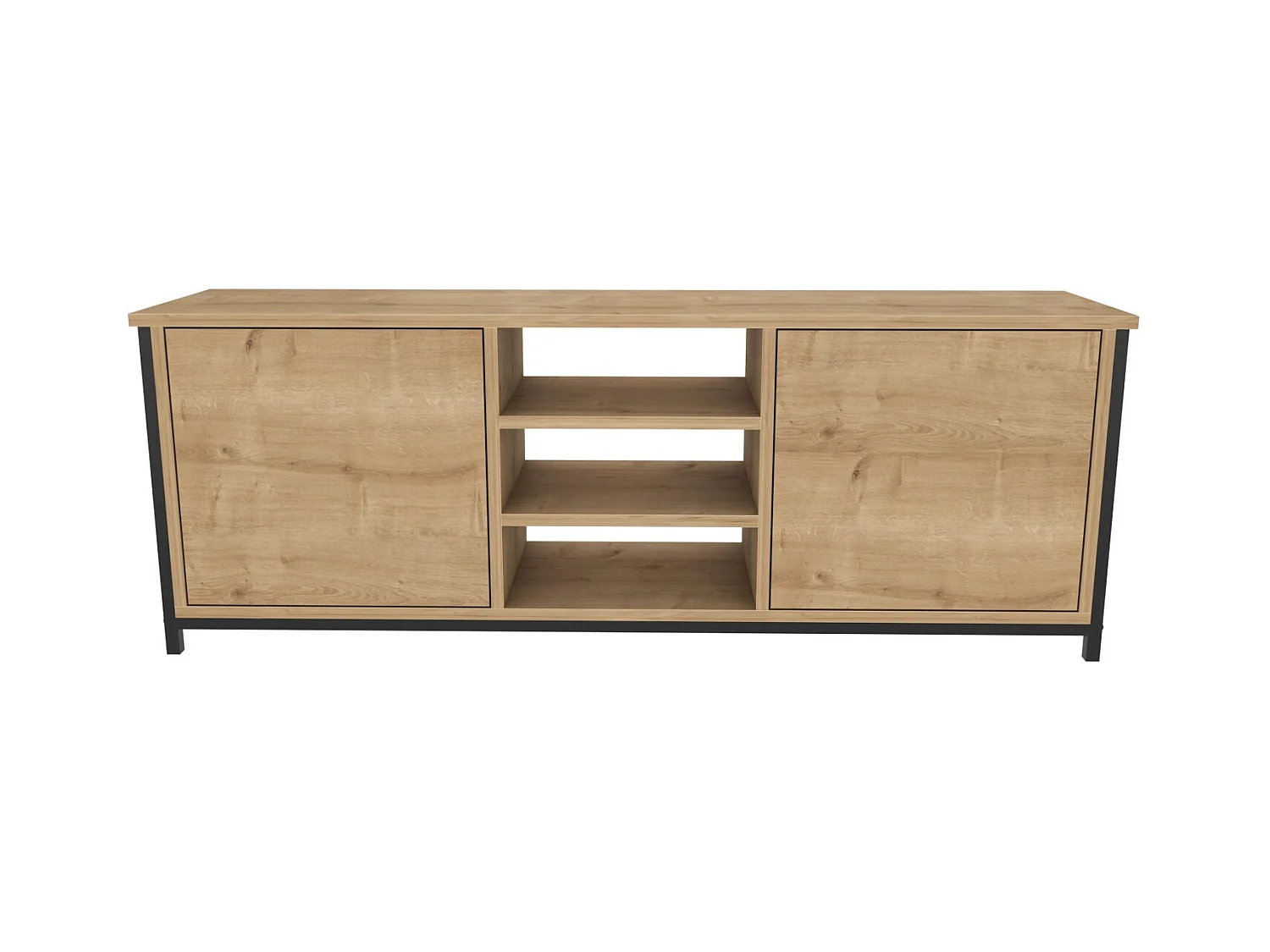 Mueble de TV industrial, roble y negro, 140 x 35,3 x 50,8 cm | Tablero de partículas 100 % melaminado, 18 mm de grosor | Elegante y resistente para salones modernos