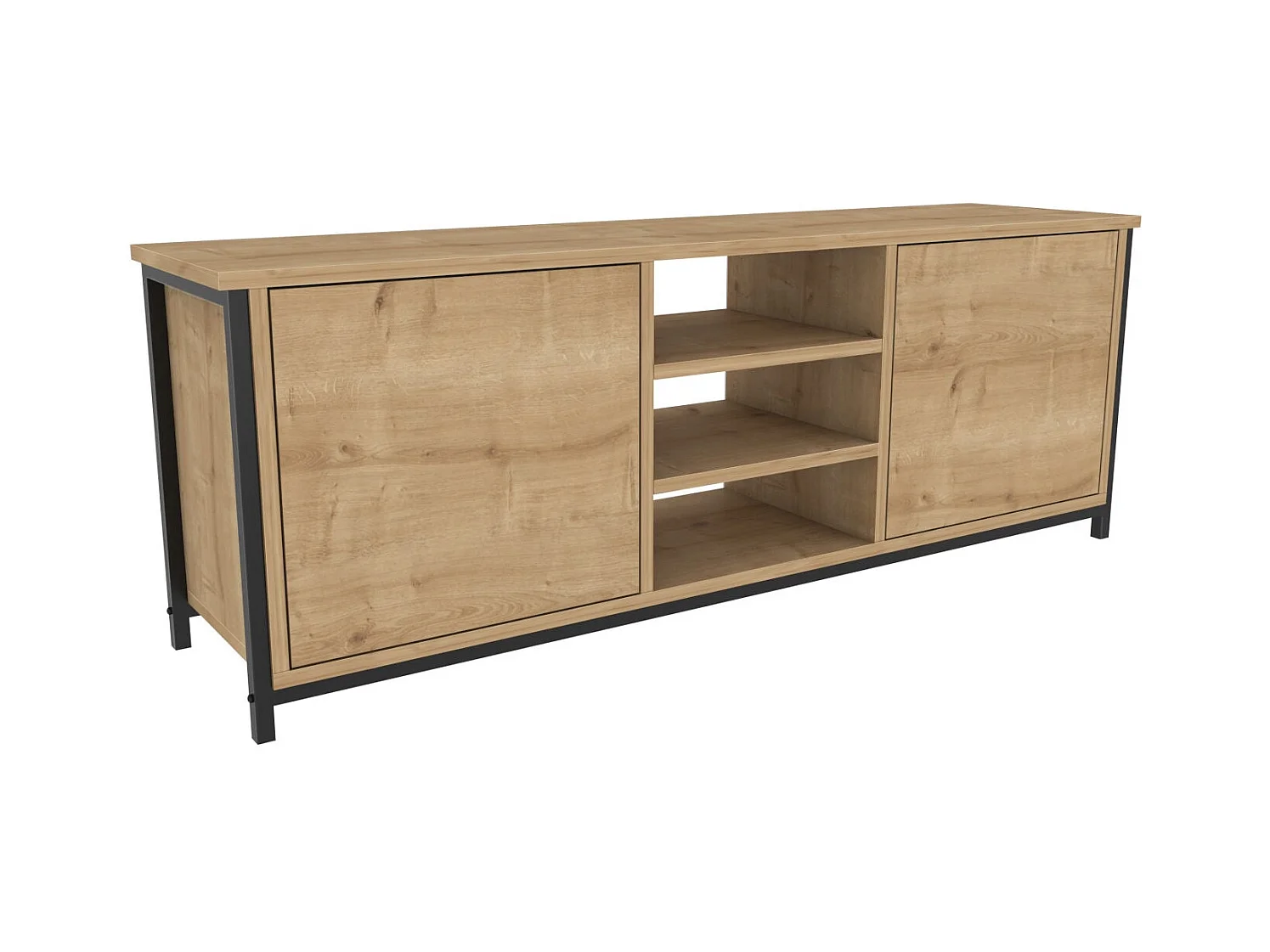 Mueble de TV industrial, roble y negro, 140 x 35,3 x 50,8 cm | Tablero de partículas 100 % melaminado, 18 mm de grosor | Elegante y resistente para salones modernos