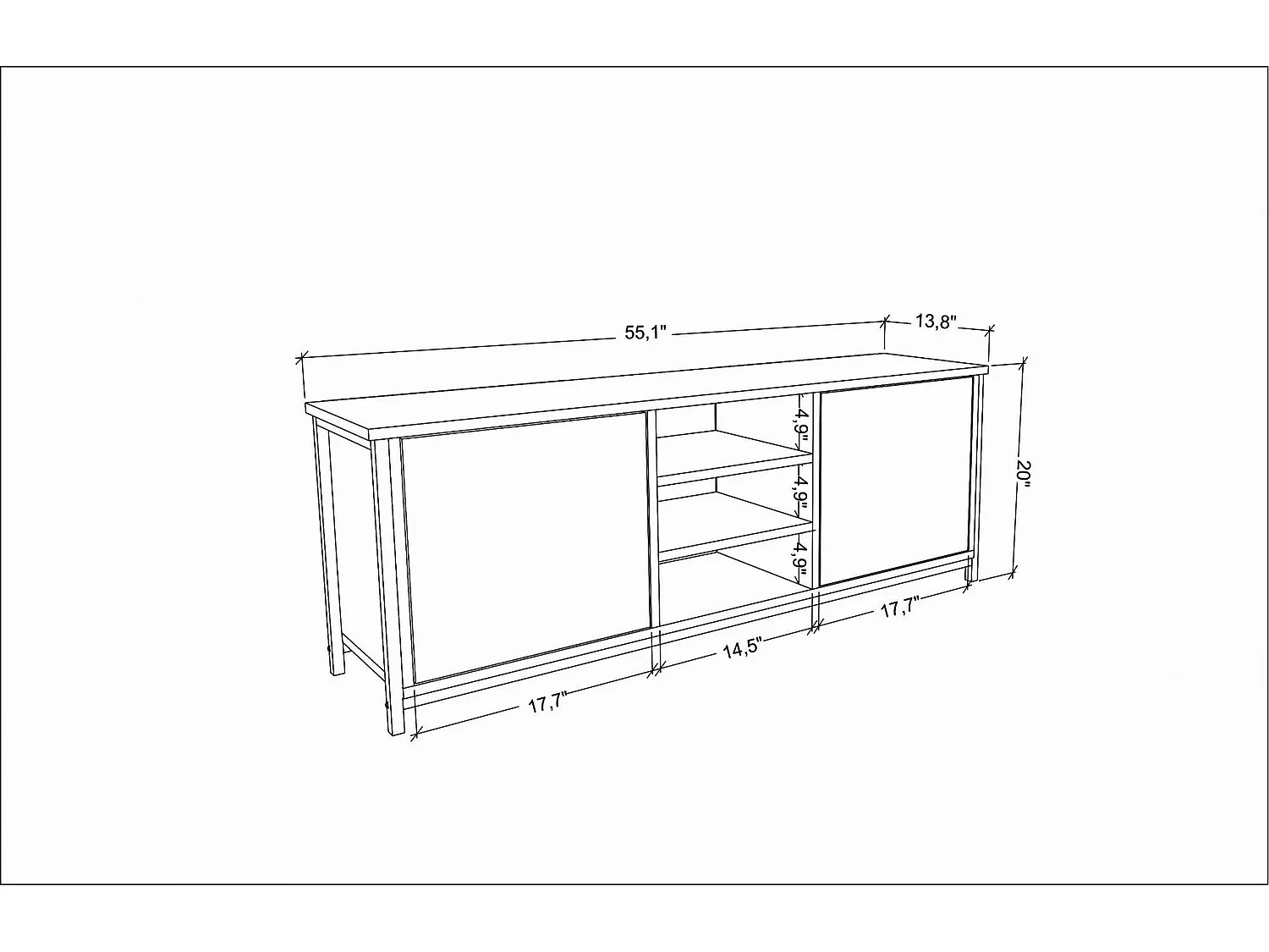 Meuble TV 2 portes 2 étagères acier noir et bois Chêne clair Klazika 140cm