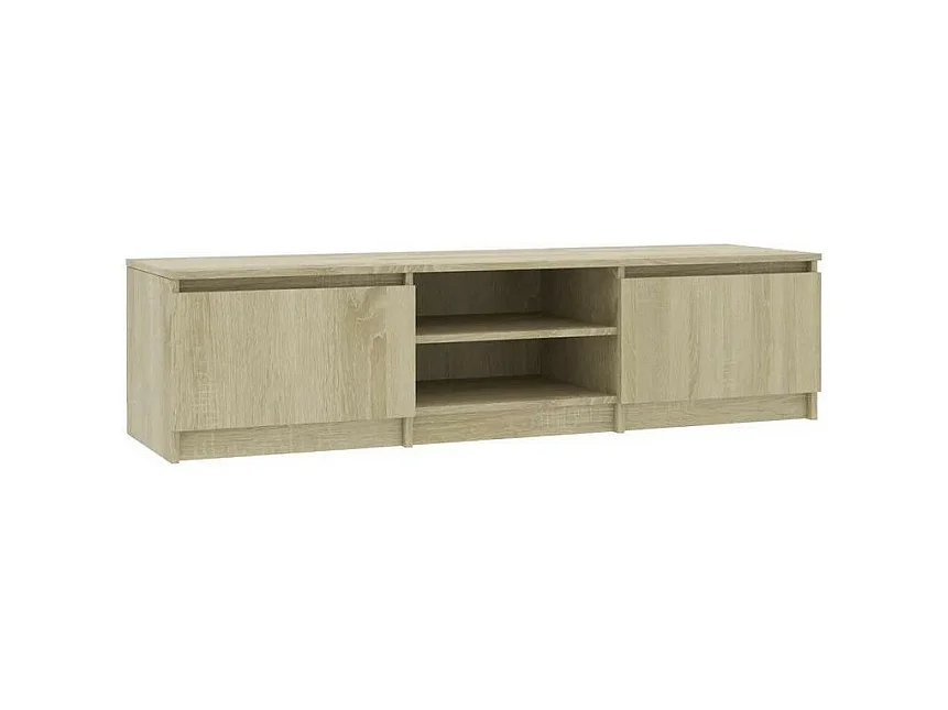 Meuble TV 2 portes 2 niches bois chêne clair Cyna 140cm