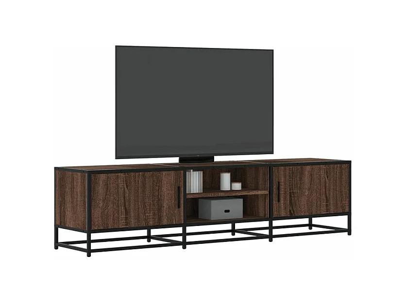 Meuble TV chêne marron 160x35x41 bois d'ingénierie et métal