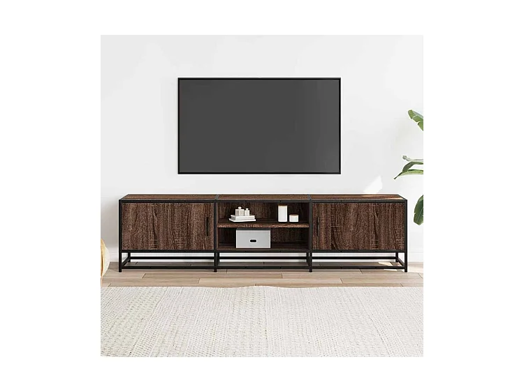 Meuble TV chêne marron 160x35x41 bois d'ingénierie et métal