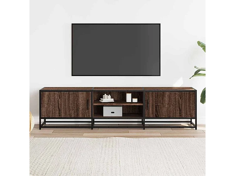 Meuble TV chêne marron 160x35x41 bois d'ingénierie et métal