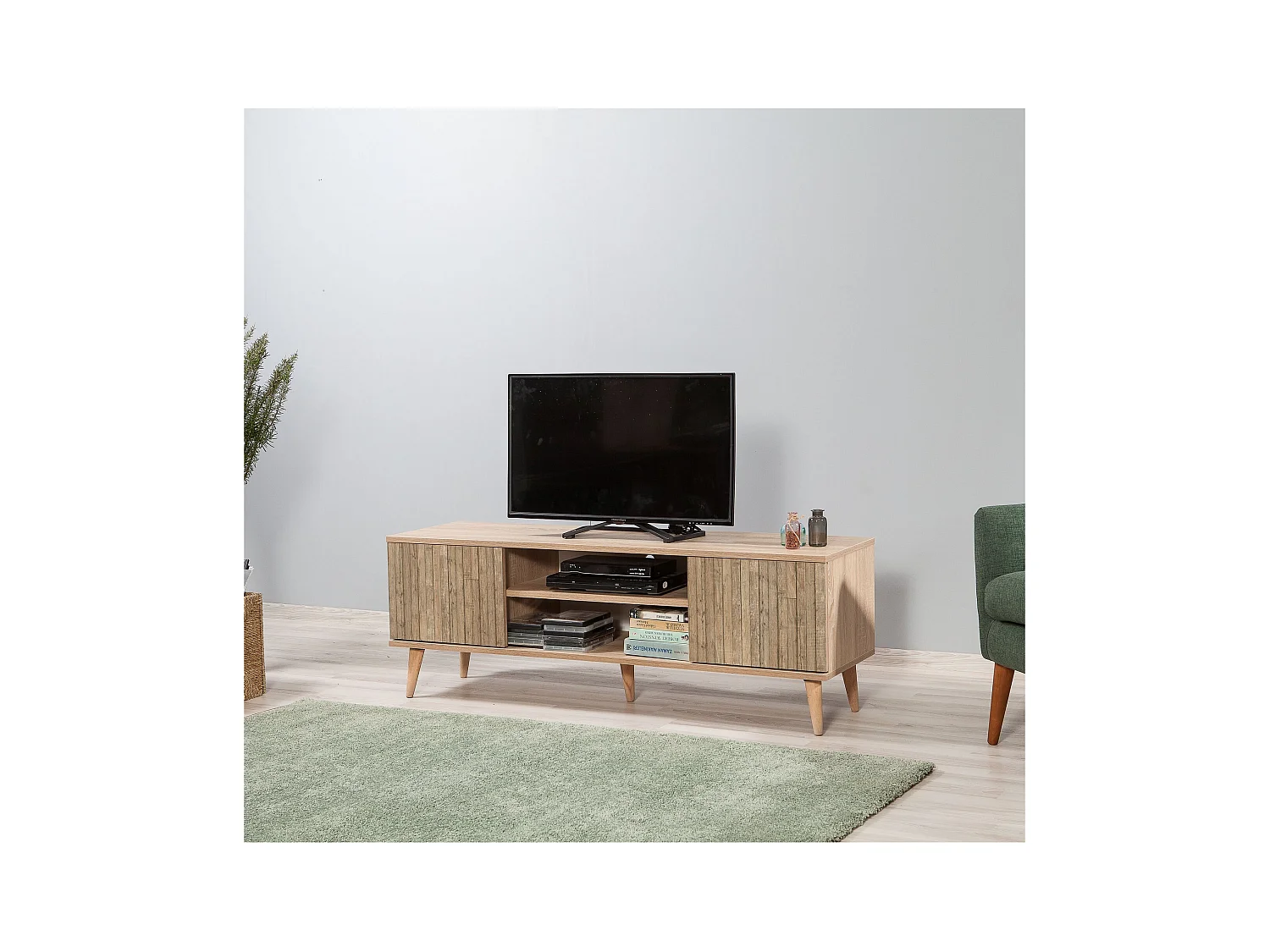 Mueble TV rústico en roble Sonoma – 140 cm – Revestido 100% melamina