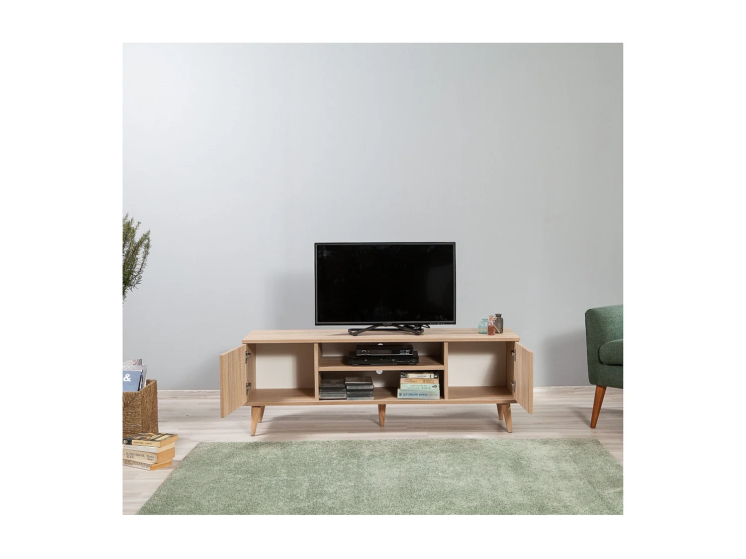 Meuble TV en bois clair avec niche Kiza 728