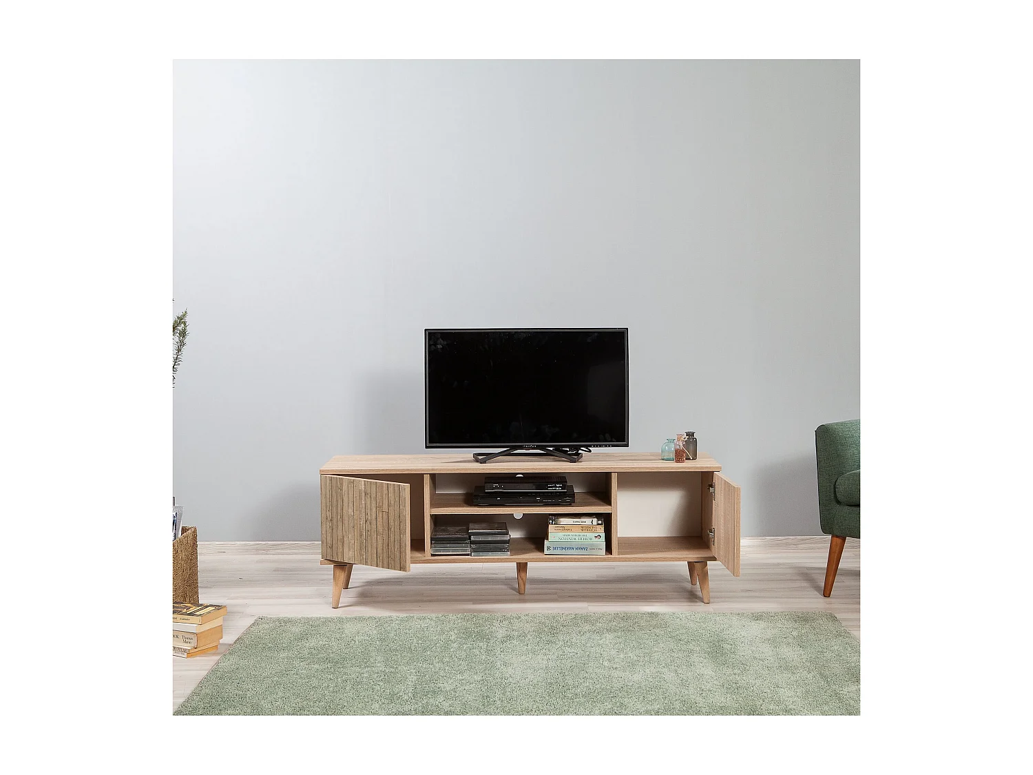 Meuble TV en bois clair avec niche Kiza 728