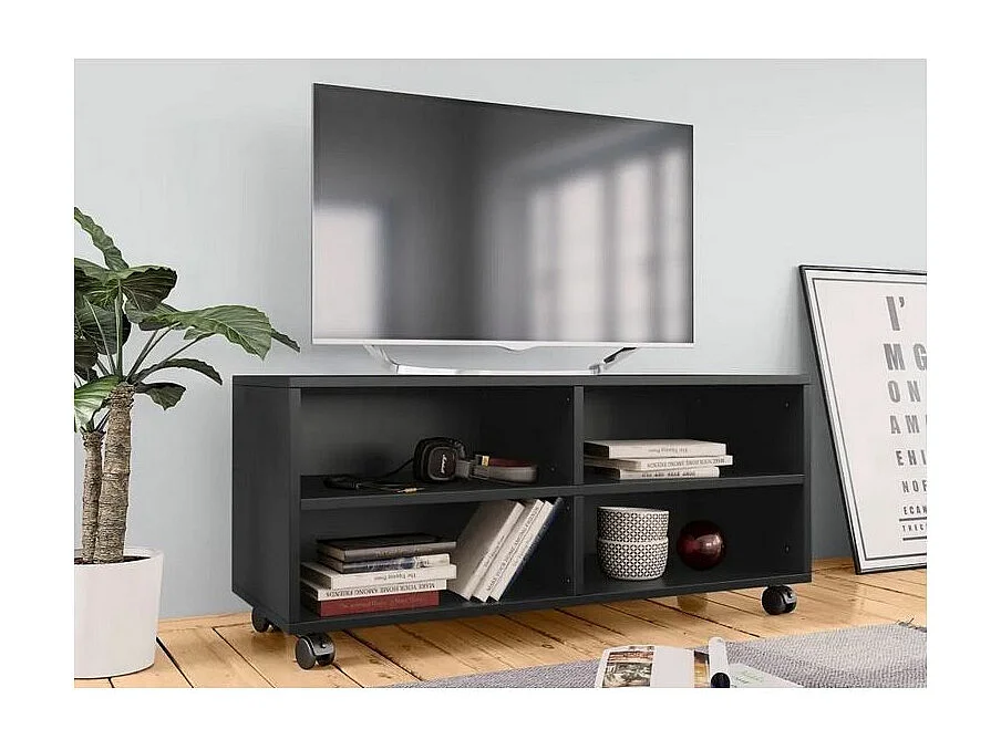 Meuble TV 4 compartiments bois noir Reaza 90cm