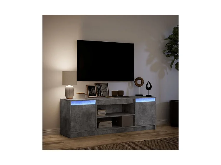 Meuble TV avec LED gris béton 139,5x34x50 bois d'ingénierie