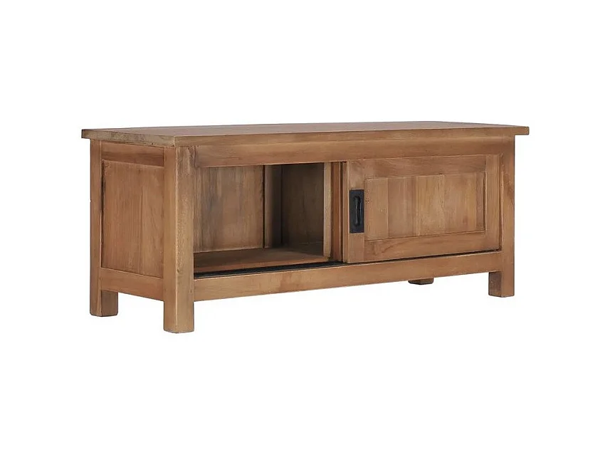 Meuble TV 2 portes coulissantes teck massif foncé Roeta 90cm