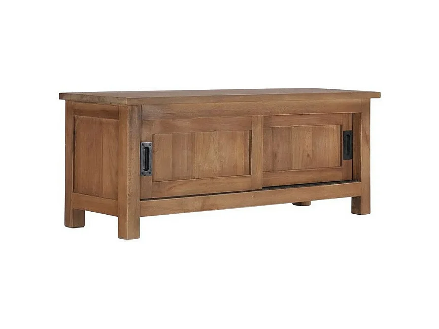 Meuble TV 2 portes coulissantes teck massif foncé Roeta 90cm