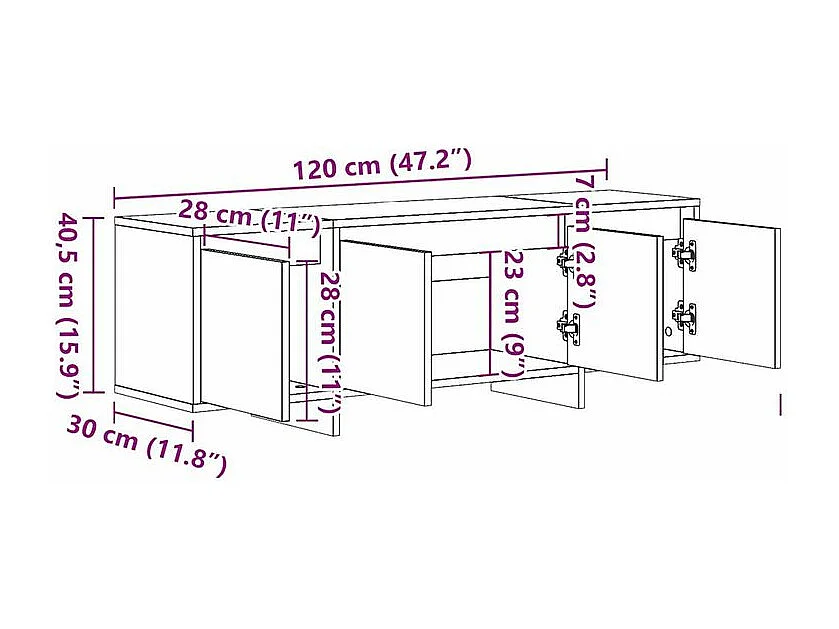 Meuble TV vieux bois 120x30x40,5 bois d'ingénierie