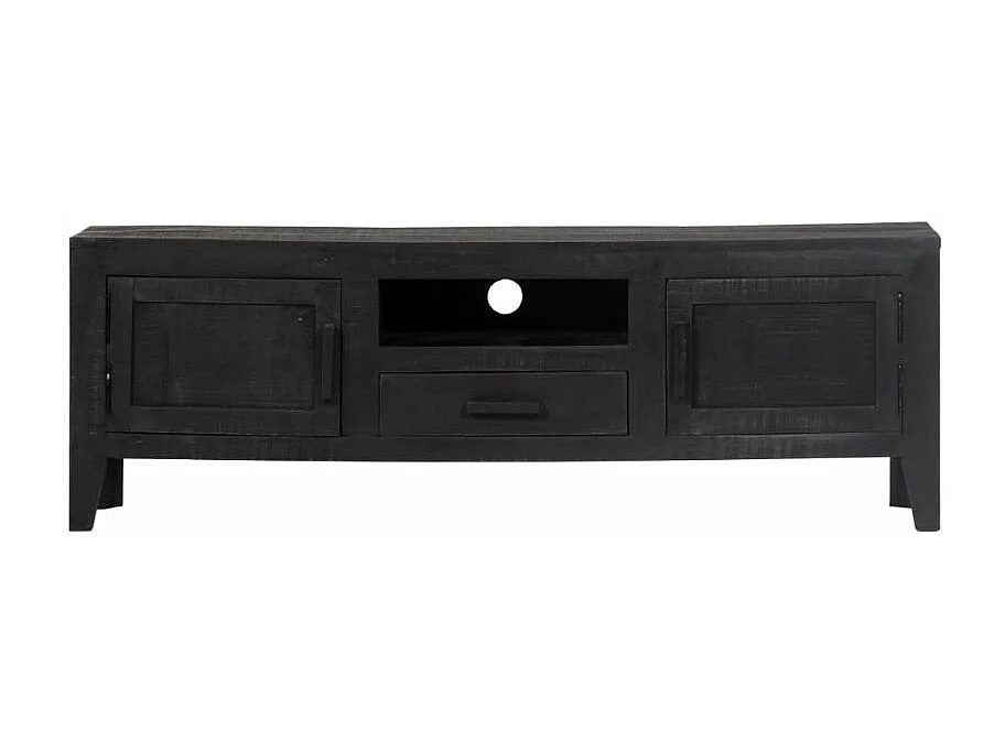 Meuble TV 2 portes 1 tiroir manguier massif noir Pinkie
