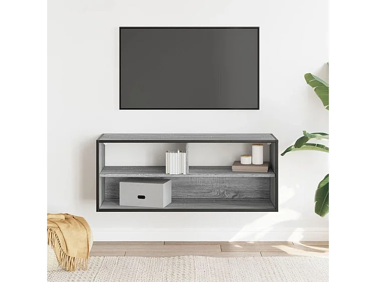 Meuble TV sonoma gris 100x31x39,5 bois d'ingénierie et métal