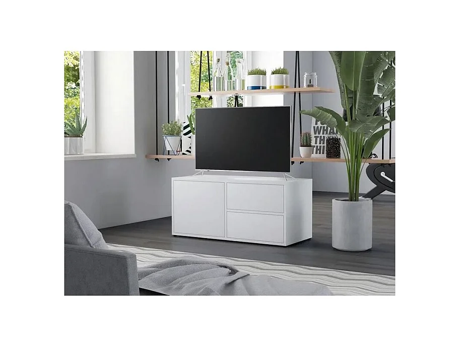 Meuble TV 1 porte 2 tiroirs bois blanc Ressi 80cm