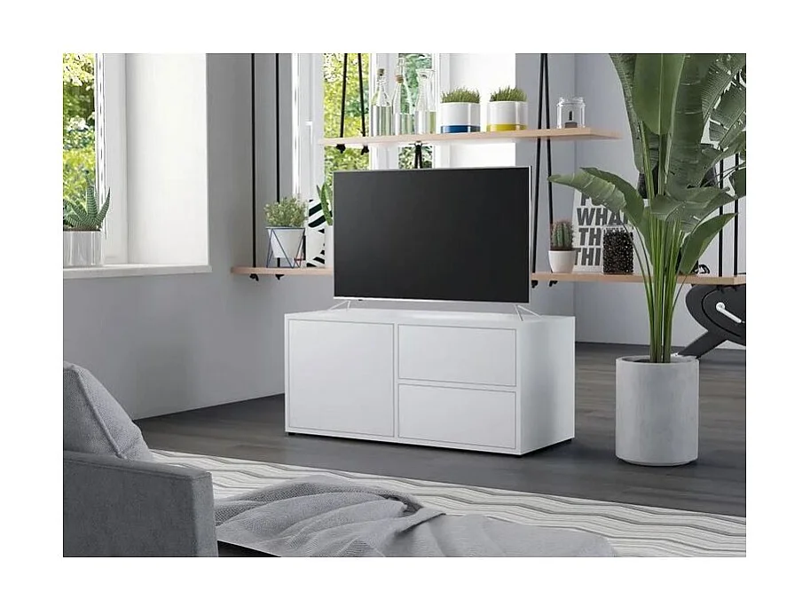 Meuble TV 1 porte 2 tiroirs bois blanc Ressi 80cm