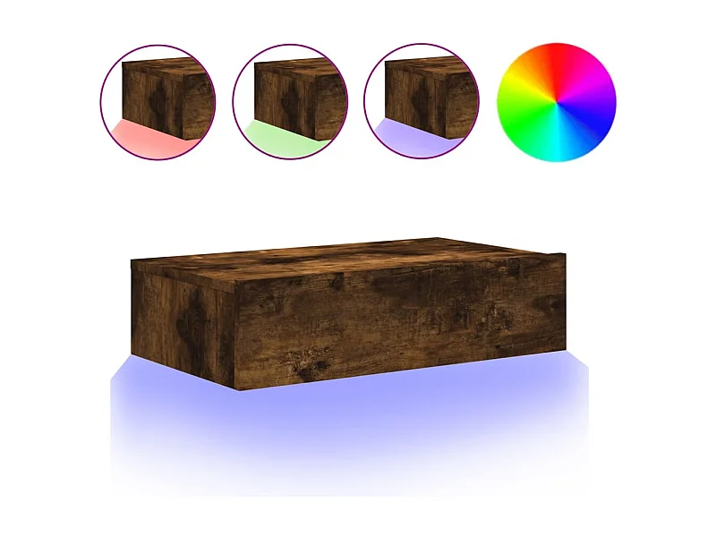 Meuble TV avec éclairage LED chêne fumé 60x35x15,5