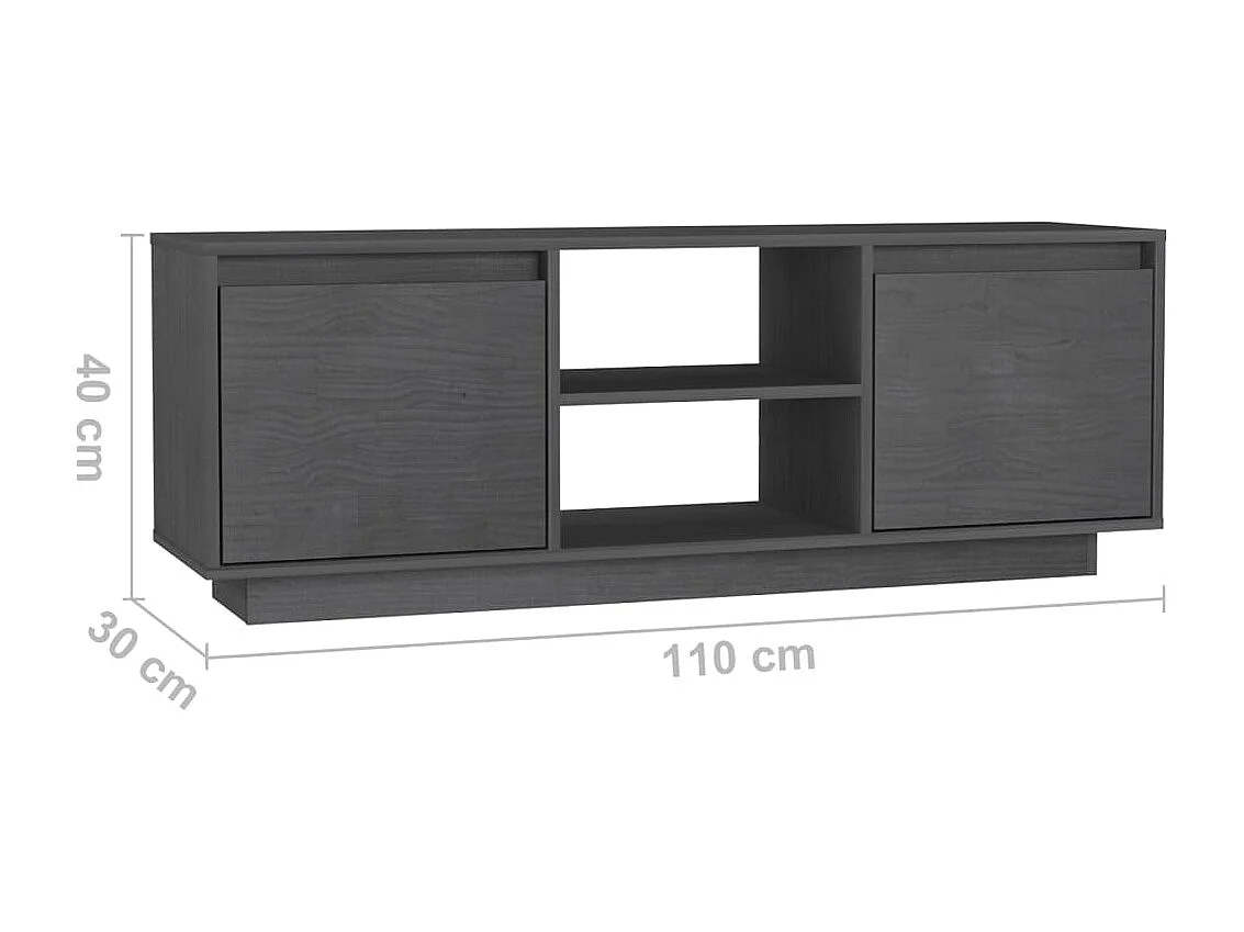 Meuble TV Gris 110x30x40 Bois de pin massif