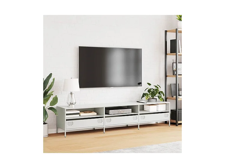 Meuble TV blanc 202x39x43,5 acier laminé à froid