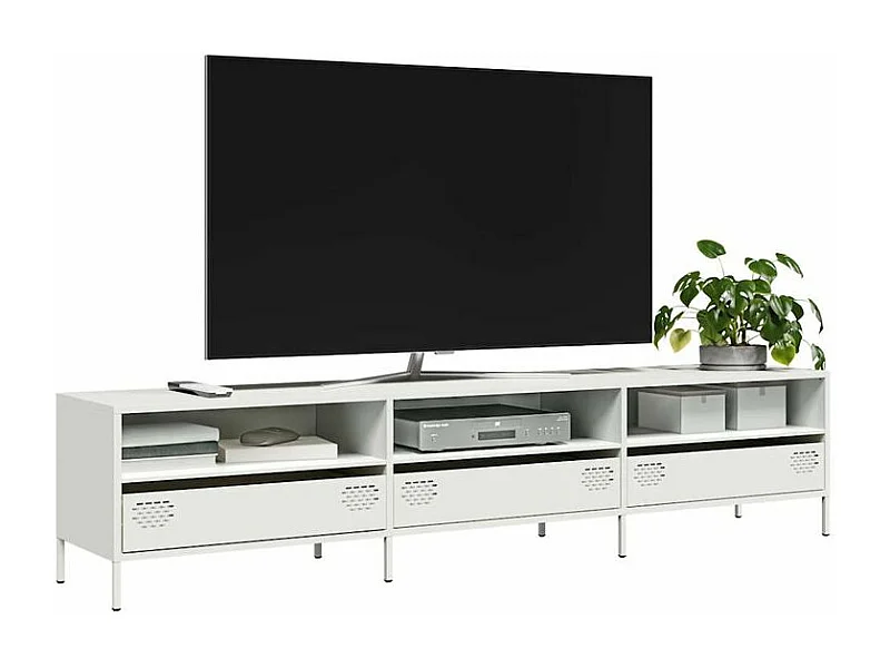 Meuble TV blanc 202x39x43,5 acier laminé à froid