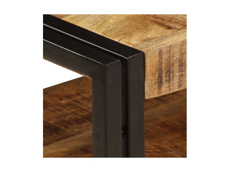 Meuble TV 2 tiroirs manguier massif clair et métal noir Maneci 120cm