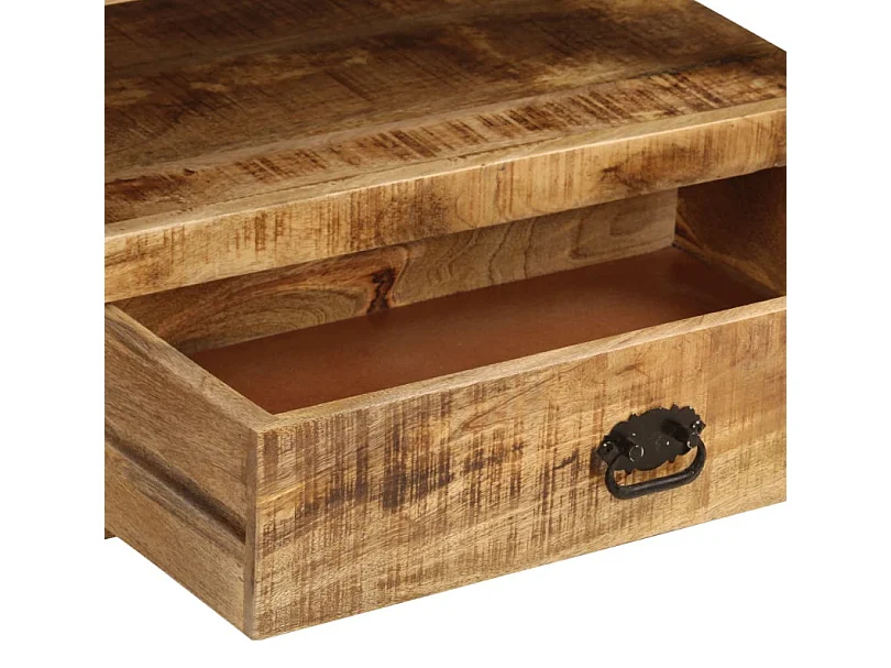 Meuble TV 2 tiroirs manguier massif clair et métal noir Maneci 120cm