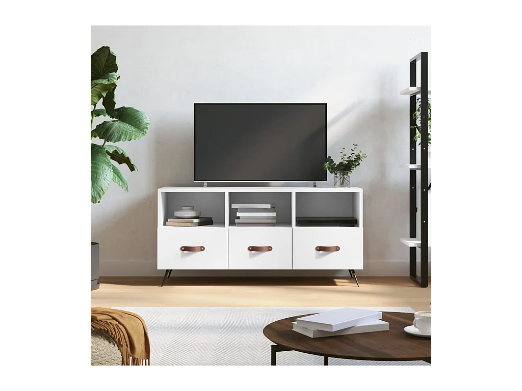 Meuble TV blanc 102x36x50 bois d'ingénierie