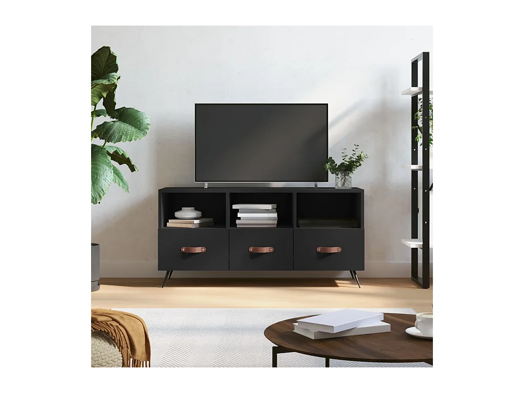 Meuble TV noir 102x36x50 bois d'ingénierie