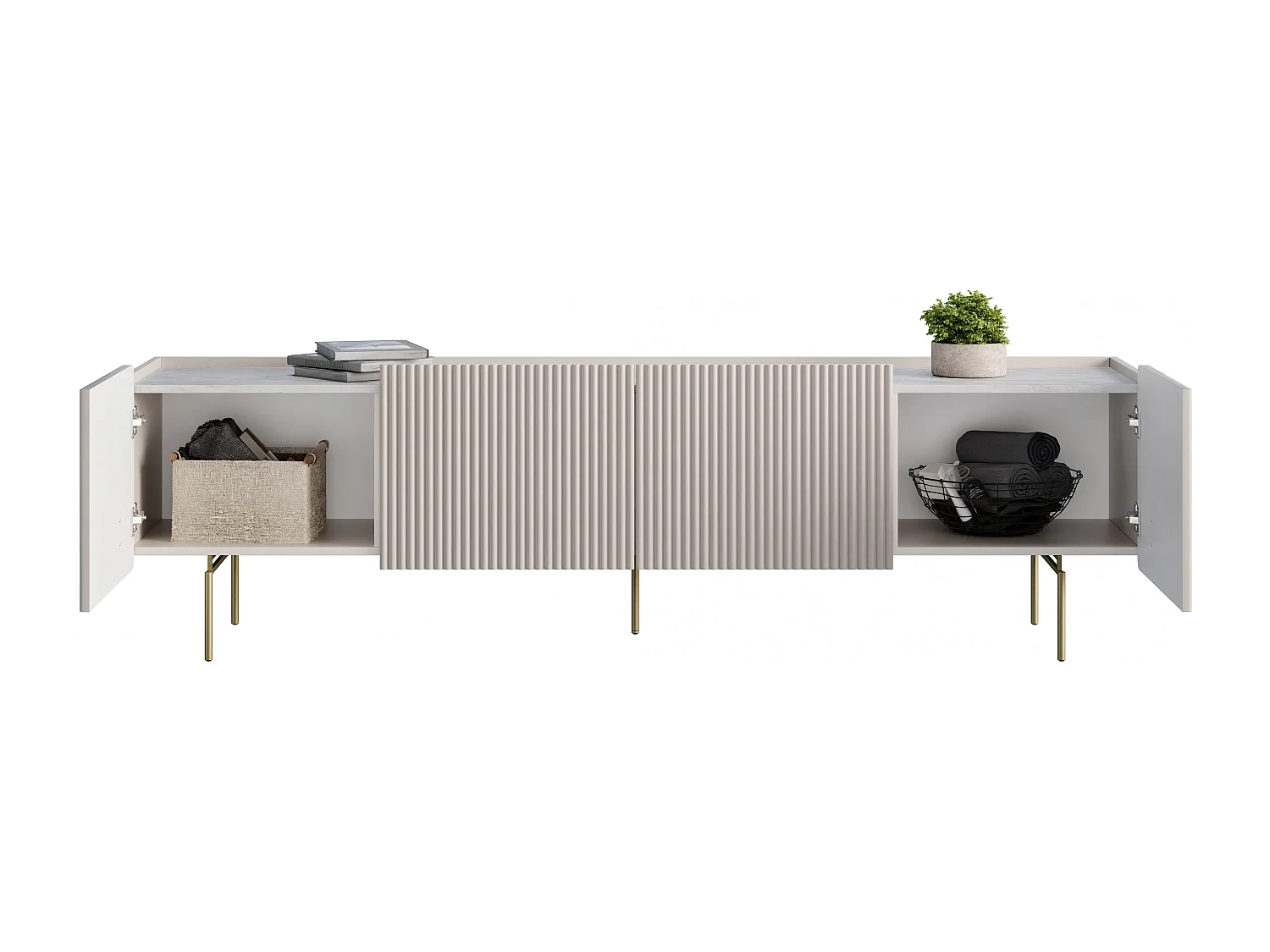 Meuble TV 2 deuren 2 laden bont metaal kasjmier 200x57 cm