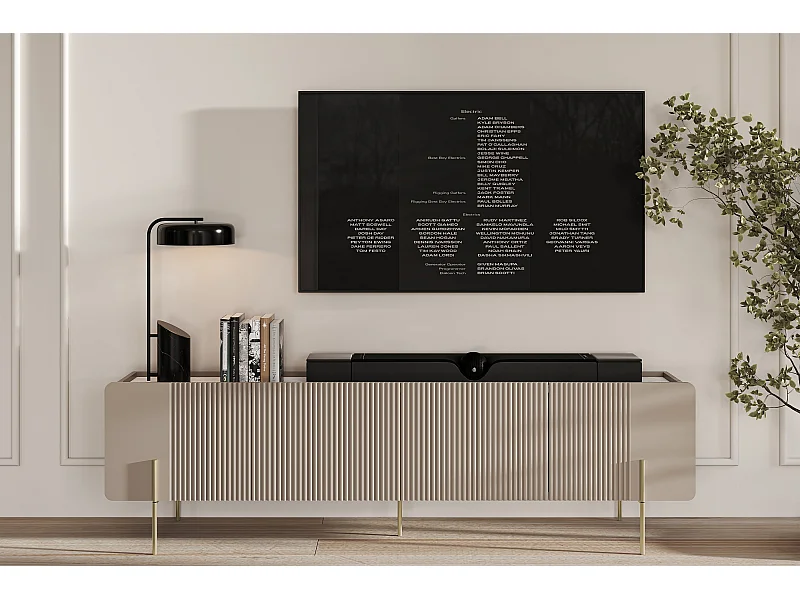 Mobile TV 2 ante 2 cassetti con piede in metallo cashmere 200x57 cm