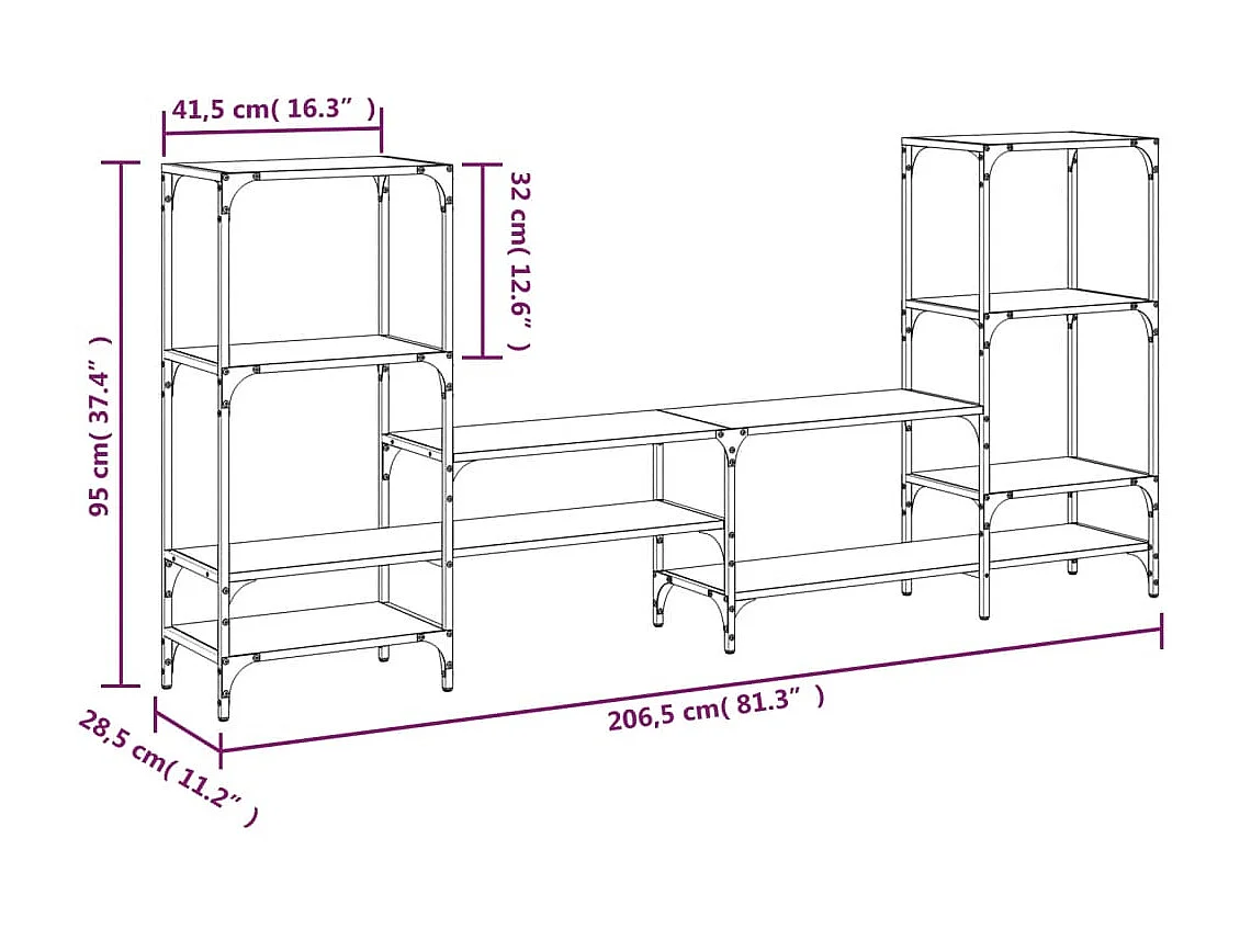Meuble TV chêne sonoma 206,5x28,5x95 bois d'ingénierie