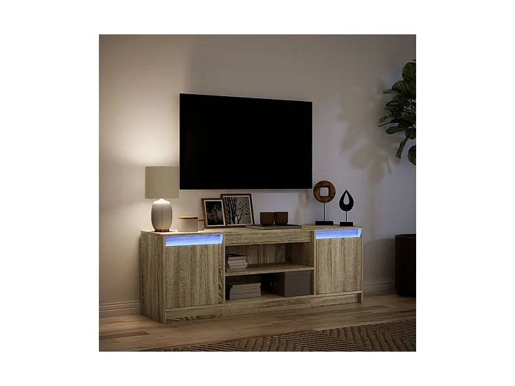 Meuble TV avec LED chêne sonoma 139,5x34x50 bois d'ingénierie